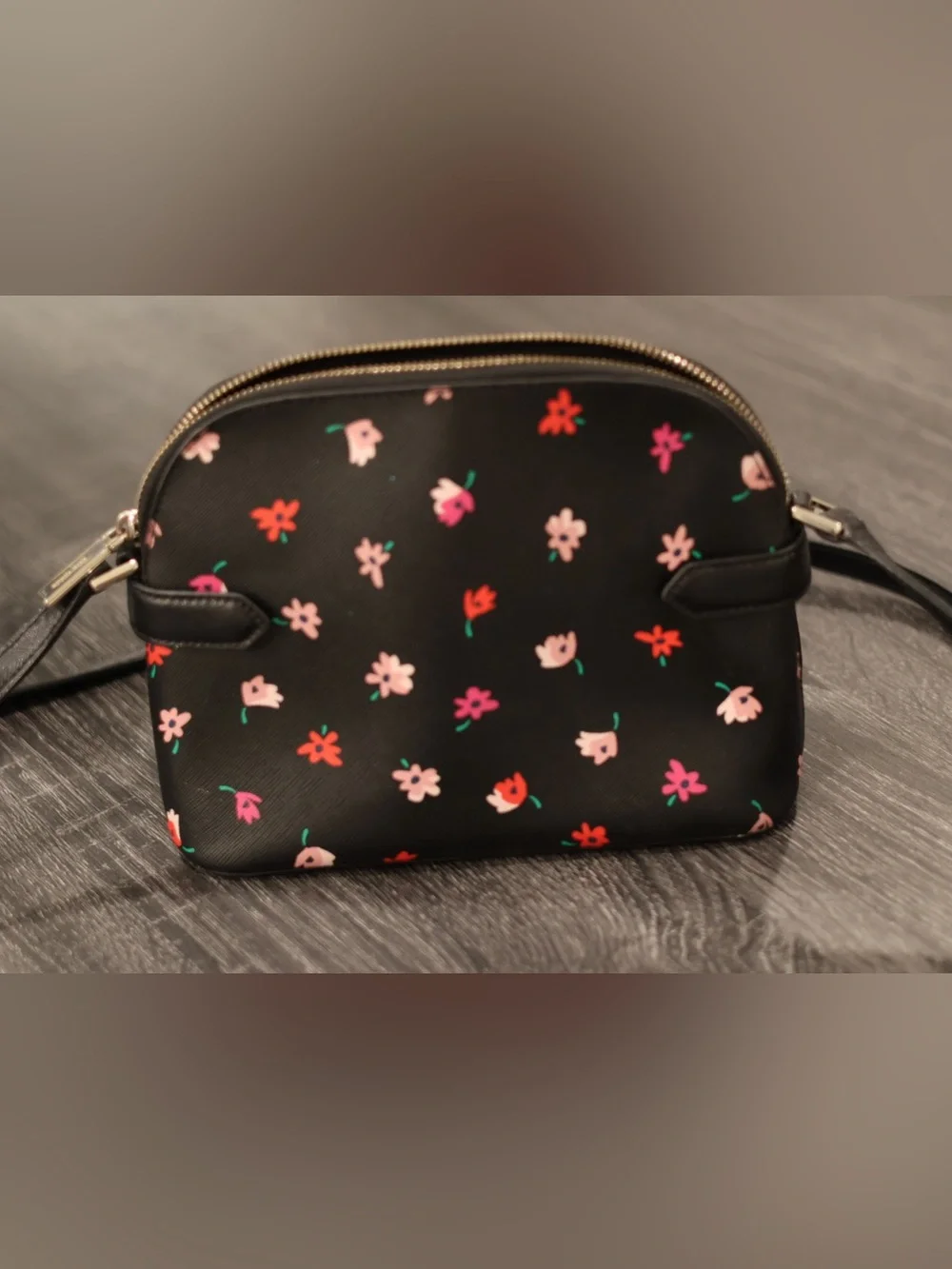 Kate Spade New York Floral Crossbody Bag Black Textured Adjustable Strap